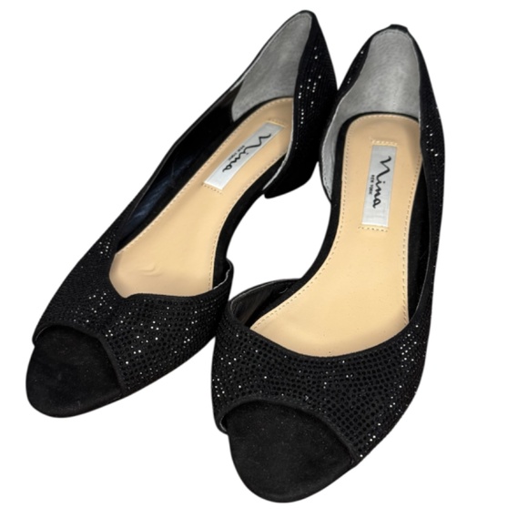 Nina Black Sparkly Open Toed Shoes - Picture 1 of 7